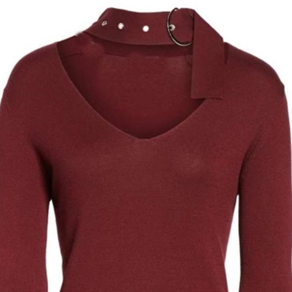 Buckled Choker Scoop Neck Bell Sleeve Knit Top S - Picture 4 of 7